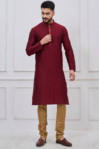 Maroon silk premium designer festive wear kurta pyjama set