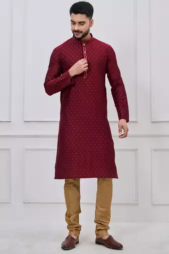 Maroon silk premium designer festive wear kurta pyjama set