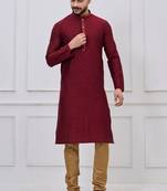 Maroon silk premium designer festive wear kurta pyjama set