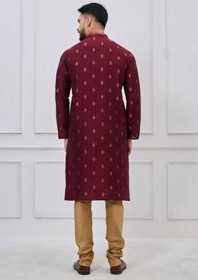 maroon woven motif silk blend kurta pajama set 5