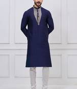 Navy blue silk premium designer festive wear kurta pyjama set