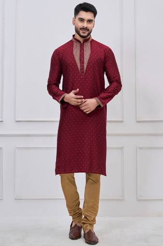 Maroon silk premium designer festive wear kurta pyjama set