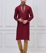 Maroon silk premium designer festive wear kurta pyjama set