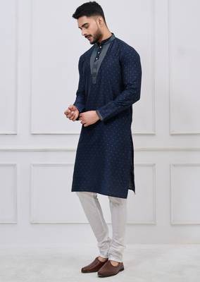 midnight blue embellished silk blend festive kurta pajama set 2