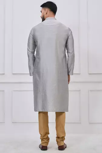 silver grey silk blend festive kurta pajama set for men