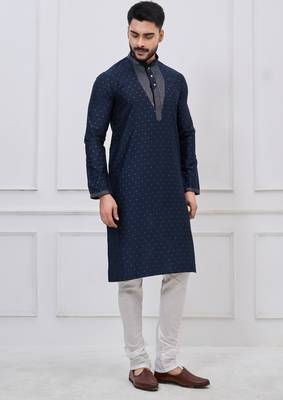 midnight blue embellished silk blend festive kurta pajama set 3