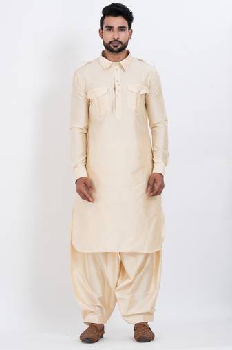 Beige viscose ps premium designer festive wear pathani set