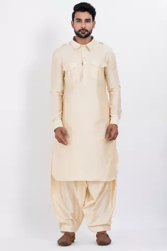 Beige viscose ps premium designer festive wear pathani set