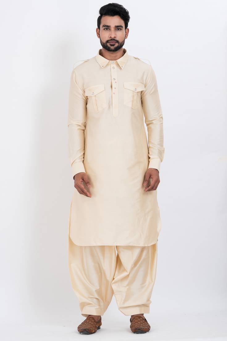 Beige viscose ps premium designer festive wear pathani set