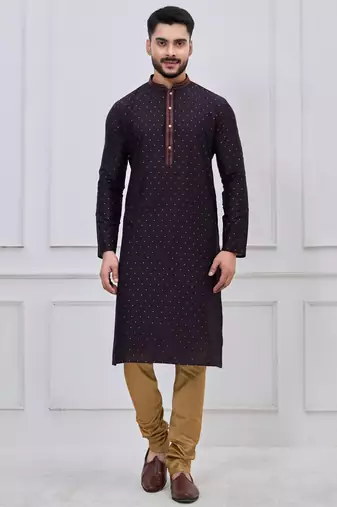 Dark purple silk premium designer festive wear kurta pyjama set
