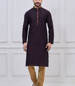 Dark purple silk premium designer festive wear kurta pyjama set