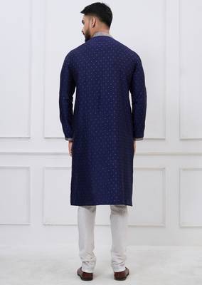 midnight blue embellished silk blend festive kurta pajama set 4