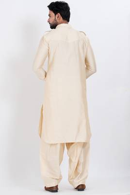 cream viscose blend classic pathani suit set for men 2