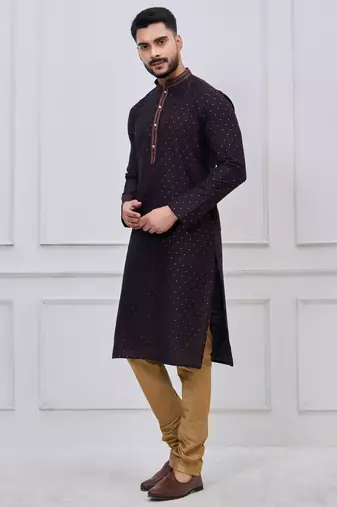 dark purple silk blend festive kurta pajama set for men