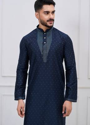 midnight blue embellished silk blend festive kurta pajama set 5