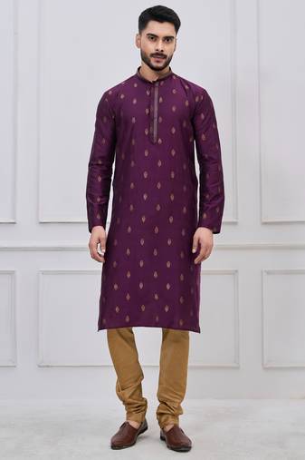 Purple silk premium designer festive wear kurta pyjama set