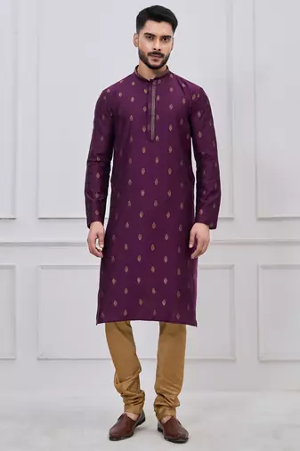 Purple silk premium designer festive wear kurta pyjama set