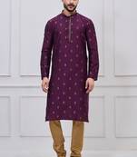 Purple silk premium designer festive wear kurta pyjama set