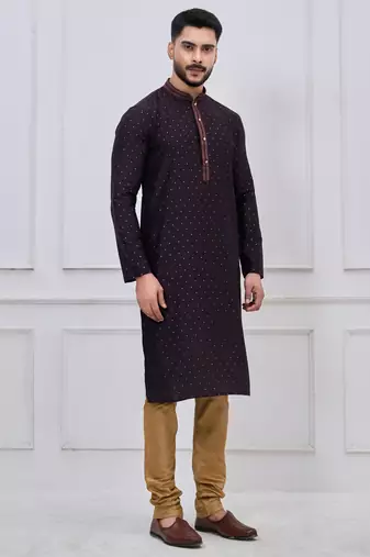 dark purple silk blend festive kurta pajama set for men