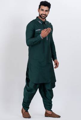 dark green viscose blend designer pathani suit set 3