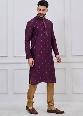 royal purple woven motif silk blend kurta pajama set 2