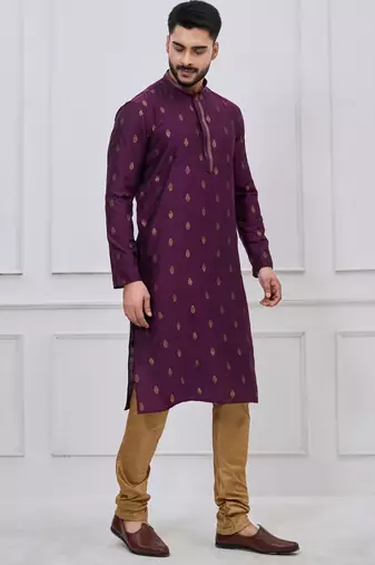 royal purple woven motif silk blend kurta pajama set
