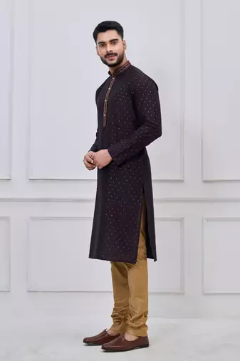 dark purple silk blend festive kurta pajama set for men