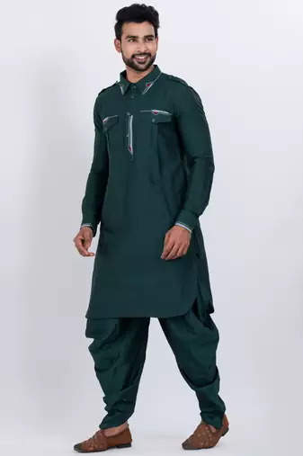 dark green viscose blend designer pathani suit set