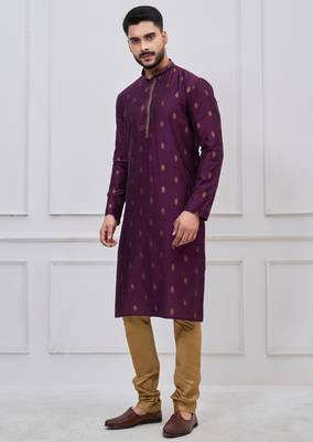 royal purple woven motif silk blend kurta pajama set 3
