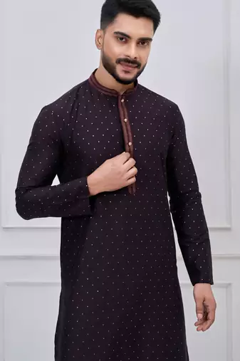 dark purple silk blend festive kurta pajama set for men
