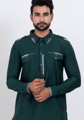 dark green viscose blend designer pathani suit set 5