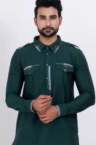 dark green viscose blend designer pathani suit set