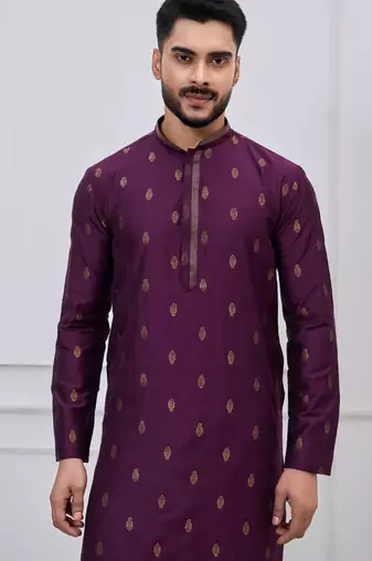 royal purple woven motif silk blend kurta pajama set