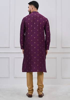 royal purple woven motif silk blend kurta pajama set 5