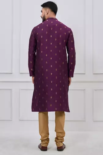 royal purple woven motif silk blend kurta pajama set