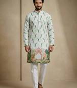 Multicolor mix cotton with schiffli work & digital print premium designer festive wear kurta trouser set