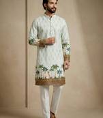 Multicolor mix cotton with schiffli work & digital print premium designer festive wear kurta trouser set