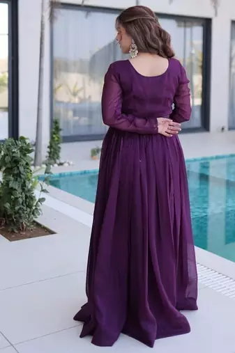 Purple Crunchy with Beads embroidery-work long kurti