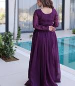 Purple Crunchy with Beads embroidery-work long kurti