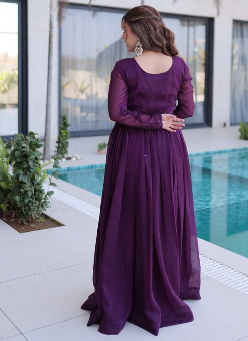 Purple Crunchy with Beads embroidery-work long kurti