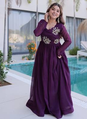 deep purple beaded embroidered crunchy silk long kurti 3