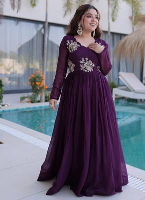 deep purple beaded embroidered crunchy silk long kurti 4