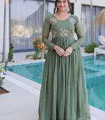 Green Crunchy with Beads embroidery-work long kurti