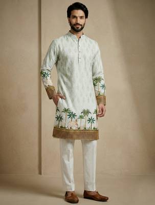 schiffli & tropical print cotton kurta trouser set 2