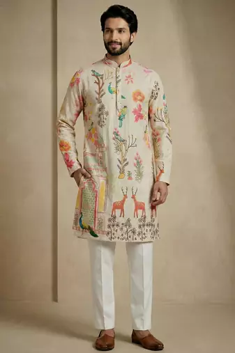 multicolor schiffli & nature print designer kurta trouser set