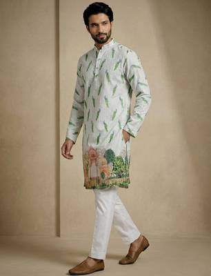 multicolor peacock print designer kurta trouser set 2