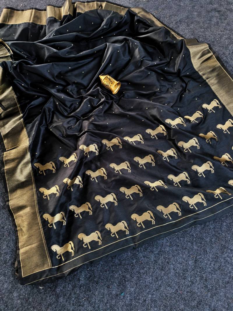 Black Color Zari woven  Work Silk Saree