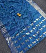 Blue Zari Woven Work Art Silk Saree