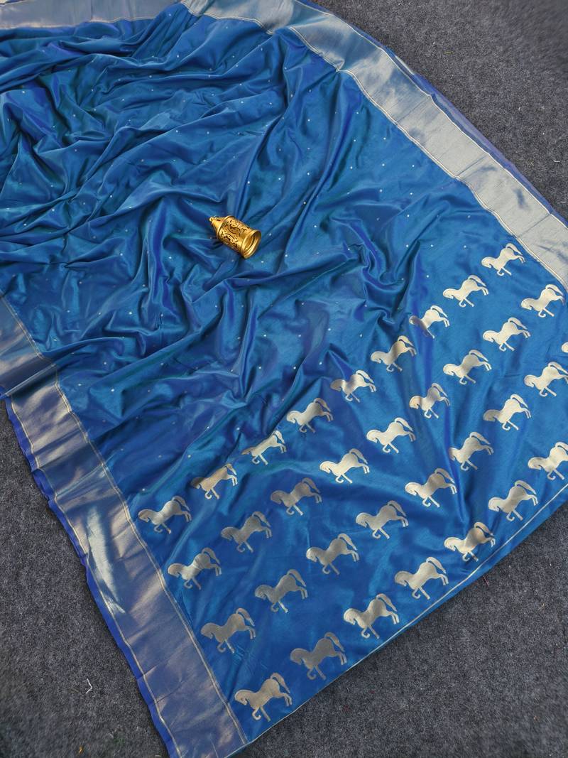 Blue Color Zari woven  Work Silk Saree