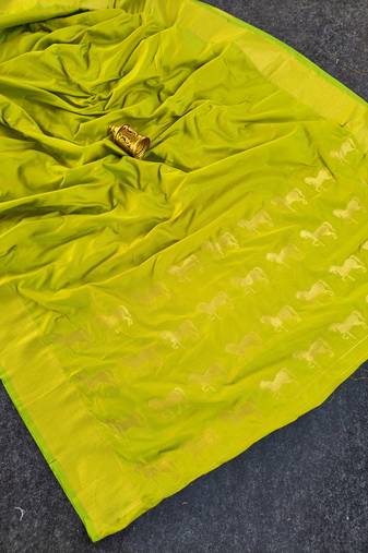 Lime Color Zari woven  Work Silk Saree